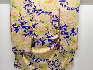 アンティーク　錦紗草花模様着物(中着付き)